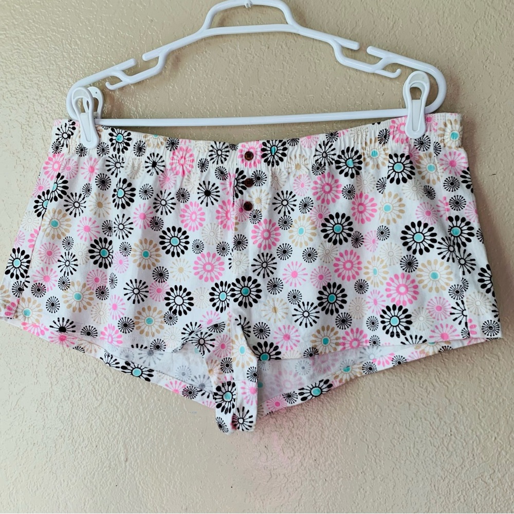 JENNI BY JENNIFER MOORE Boho Cotton Pink Brown Boxer Sleep Shorts Size L